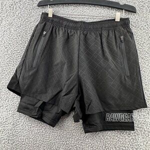 Rawgear Black Double-Layer Athletic Shorts With Zippered Pockets Size Small NWT